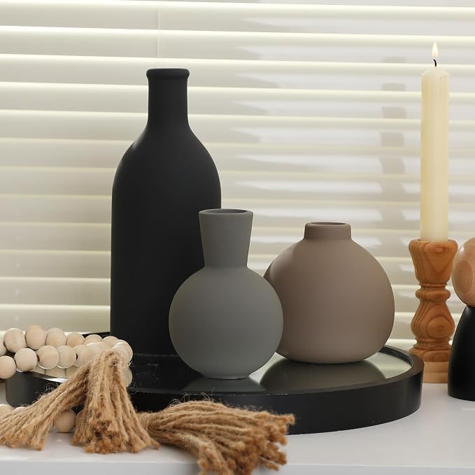 Ceramic Vase Set of 3, Vases Home Decor Rustic Farmhouse Decor Pottery Vases - Image 8