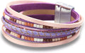 Fesciory Leather Wrap Bracelets for Women, Boho Leopard Multi-Layer Crystal Beads Cuff Bracelet Jewelry