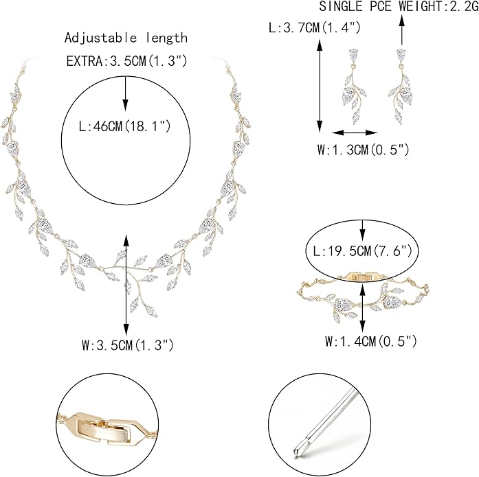 EVER FAITH Wedding Jewelry for Bride Women Bridesmaid, Sparkly Cubic Zirconia Pear-Shaped Birthstone Leaf Necklace Earrings Set for Prom