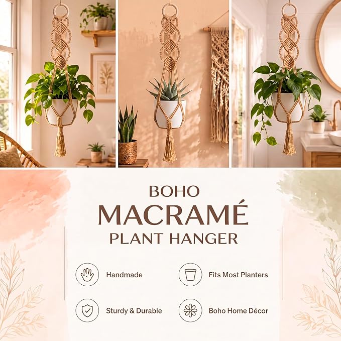 Shappy 1 Pack Boho Macrame Plant Hanger - Image 5