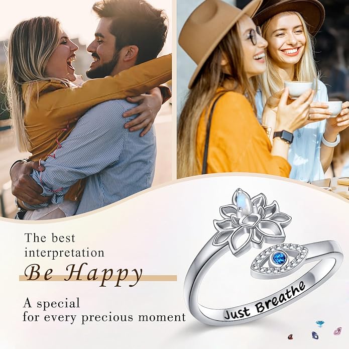 Hamsa Hand of Fatima Lotus Evil Eye/Love Heart/Butterfly/Rose Spoon Adjustable Open Rings 925 Sterling Silver Statement Ring Jewelry Gifts for Women