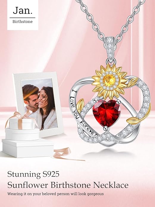 Valentine's Day Gifts for Wife 925 Sterling Silver Double Birthstone Pendant Necklaces I Love You for Always and Forever Necklace Anniversary Birthday Gifts for Wife Girlfriend Mom Her