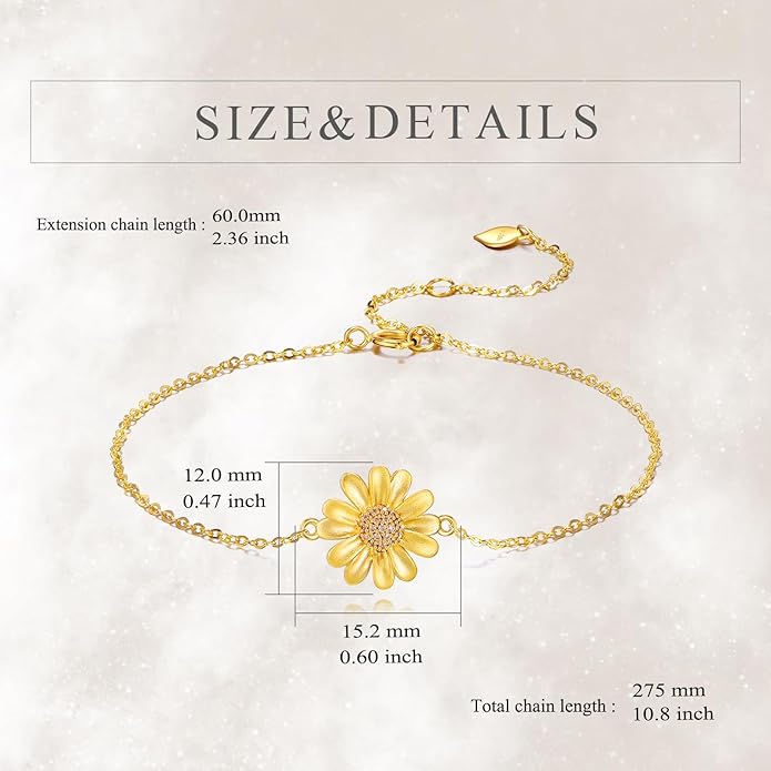 KECHO 14k Yellow Gold Butterfly/Dragonfly/Frog/Sunflower/Daisy/Tree of life/Moon/Clover Bracelet Anklet for Women