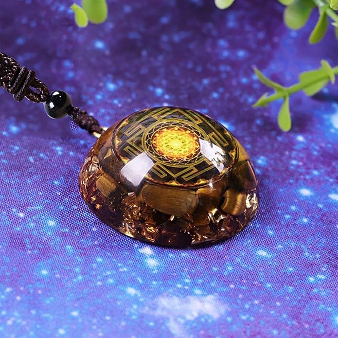 Day Day Up Orgonite Pendant Tiger Eye Necklace Sri Yantra Necklace Sacred Geometry Energy Healing Yoga Jewelry (Style 1)