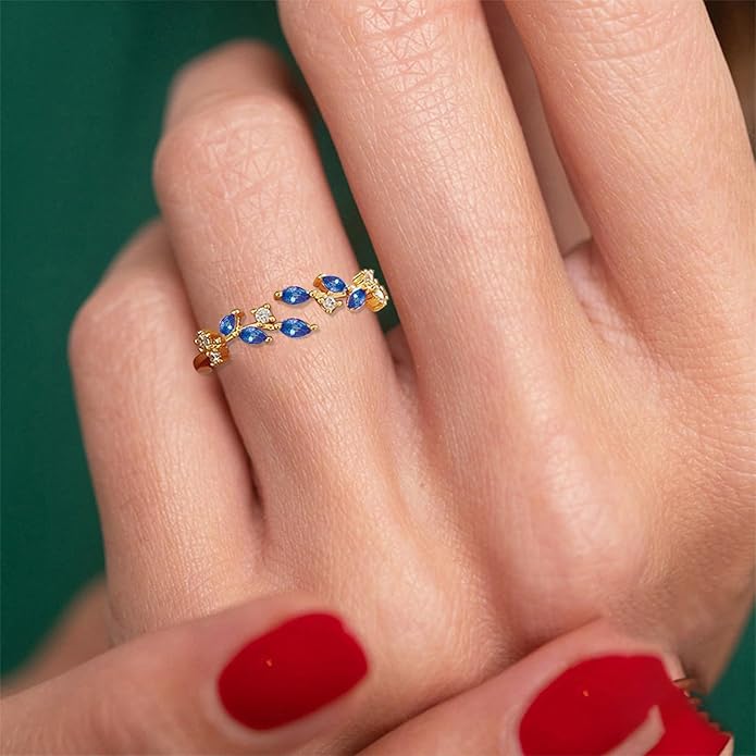 Sora Tuki Rings for Women Adjustable Leaf Ring Dainty Stackable Rings for Women Unique Purple Blue Red Green Ring for Women Trendy Jewelry