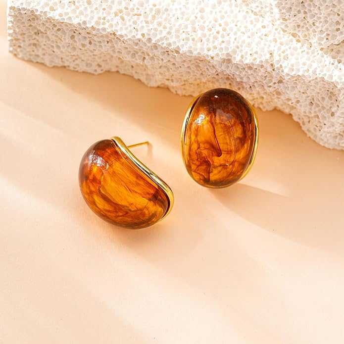 Acrylic Hoop Earrings Sterling Silver Lucite Clear Resin Rectangle Transparent Hoops for Women