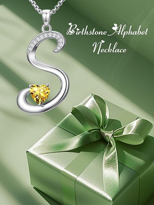 Valentines Day Gifts for Women Alphabet A to Z Initial Birthstone Pendant Necklaces for Women - 18k White Gold Plated Personalized Name Jewelry Valentine Mothers Day Birthday Gifts for Women Her Girlfriend