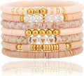 Friendship Bracelets Trendy Heishi Clay Bead Bracelets Stack Gold Beaded Stretch Bracelets for Women Boho Stackable Bracelets Bulk Cute Preppy Jewelry