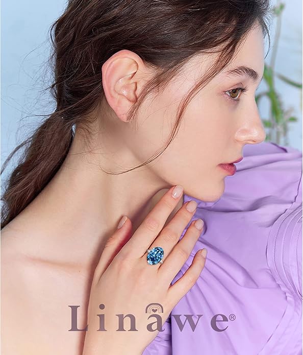 Linawe Cubic Zirconia Imitation Diamond Moissanite Rings for Women, 14K Gold/Rose Gold/Silver Adjustable Chunky Ring, Costume Rhinestone Jewelry for Wedding Engagement