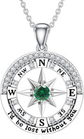 Compass Birthstone Necklace Gift for 2025 Graduation 925 Sterling Silver Compass ‘I'd be Lost Without You’ Pendant Necklaces Jewelry for Women Her Wife Gift for Birthday Anniversary