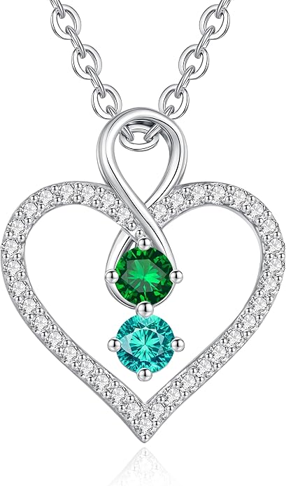 LOUISA SECRET Infinity Double Birthstone Necklace, 925 Sterling Silver Tiny Pendant Heart Necklace for Women Wife Her, Best Jewelry Gift Heart Jewelry Meaningful Gift for Valentine's Day, Christmas, Birthday Anniversary