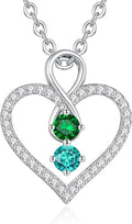 LOUISA SECRET Infinity Double Birthstone Necklace, 925 Sterling Silver Tiny Pendant Heart Necklace for Women Wife Her, Best Jewelry Gift Heart Jewelry Meaningful Gift for Valentine's Day, Christmas, Birthday Anniversary