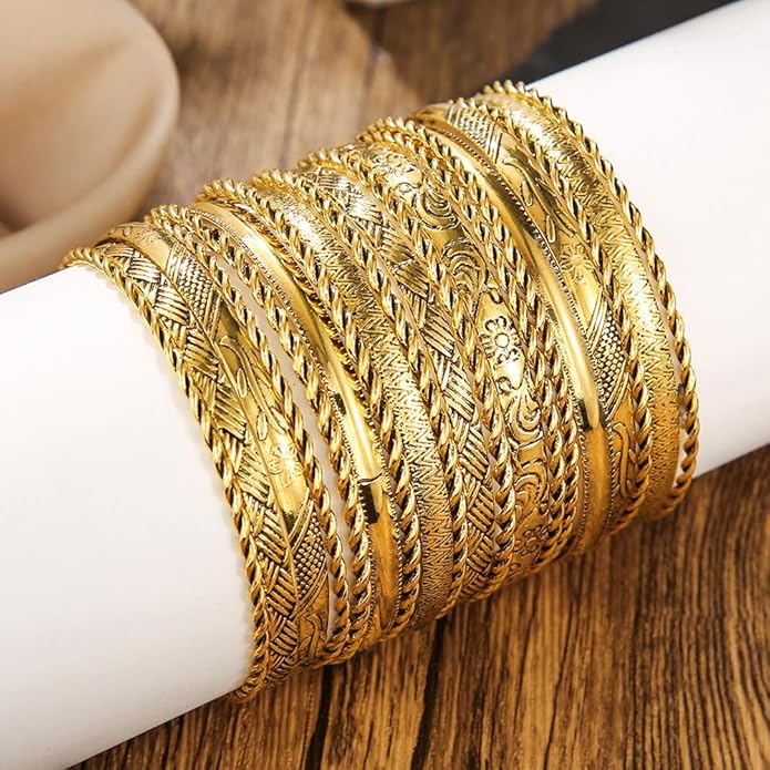 16Pcs Gold Bangle Bracelets for Women - Multi Layer Stackable Textured Bracelets Boho Jewelrys Set.