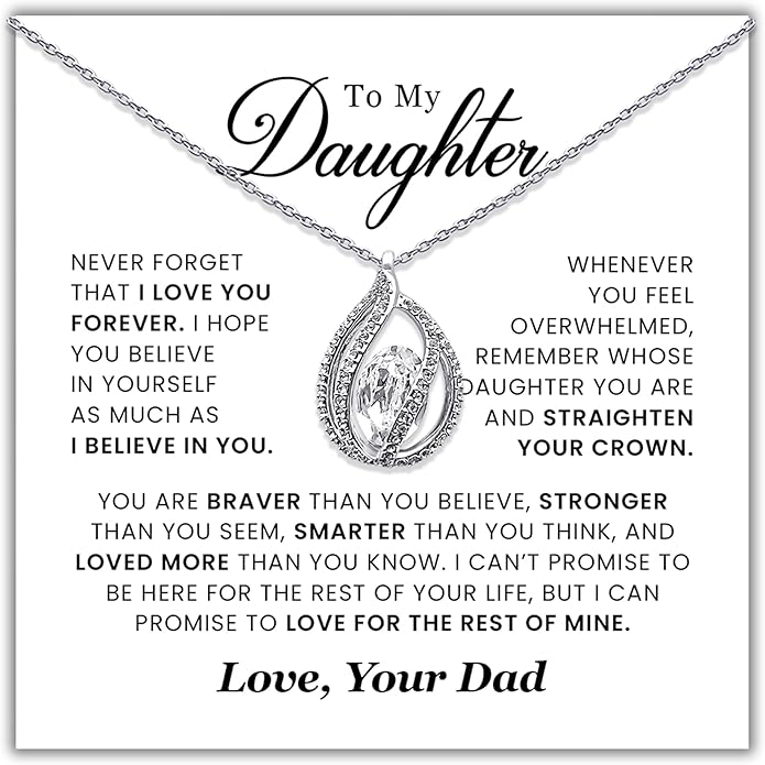 TRYNDI To My Daughter Necklace from Dad - Christmas Gifts for Daughter, Granddaughter, Daughter-In-Law, Women's Jewelry Gifts for Women Birthday, Valentine's Day, Mother's Day