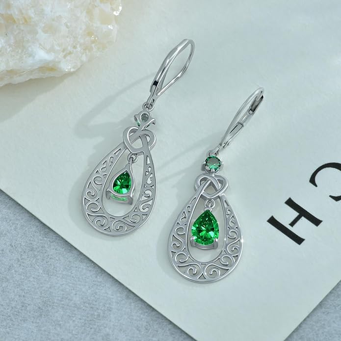Teardrop Birthstone Dangle Drop Earrings Sterling Silver Infinity Filigree Leverback Earrings, Infinity Love Birthday Anniversary Valentines Day Gifts for Her Women Mom Wife