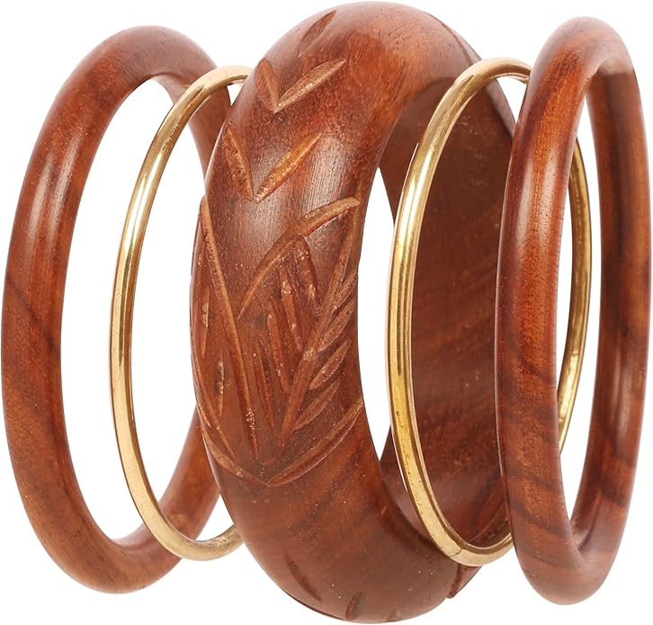 Touchstone wood bracelets for women bangle wooden jewelry handmade artisan bangles natural handcrafted brown olive stylish chunky boho bohemian bracelet brass metal inlaid woods stackable