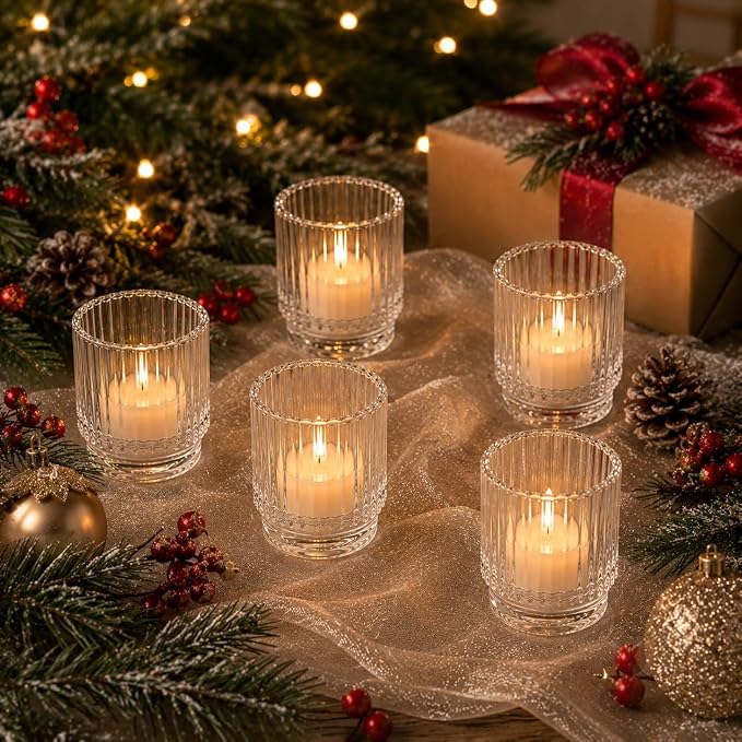 Kate Aspen Vintage Ribbed Red Glass Candle Holders Set of 6 - Image 4
