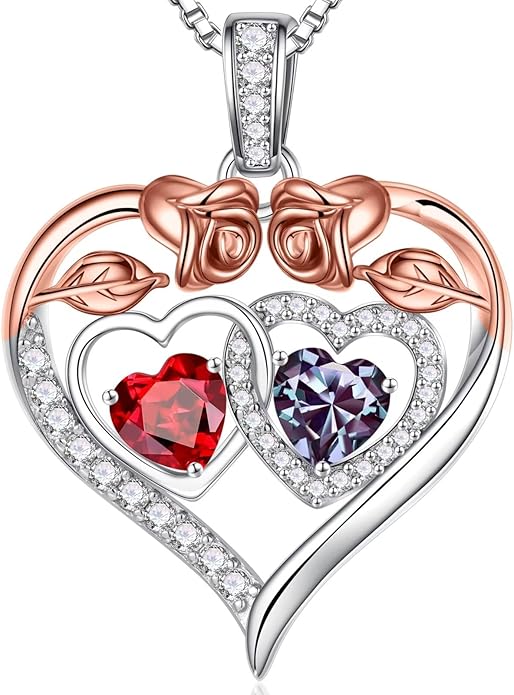 Iefil Valentines Day Gifts for Her - 925 Sterling Silver Rose Heart Necklaces for Women, Anniversary Birthday Gifts for Wife Girlfriend Mom