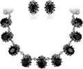 BriLove Victorian Style Statement Necklace Pierced Earrings Jewelry Set for Women Crystal Floral Cameo Inspired Oval Jewellery for Party Prom