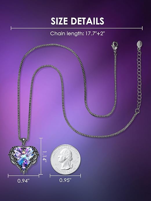 CDE Valentines Day Gifts for Women Angel Wings Necklace for Women with Birthstone, Love Heart Silver Tone/Gold Tone Pendant, Ideal Anniversary or Birthday Jewelry Gifts for Wife Girlfriend Her