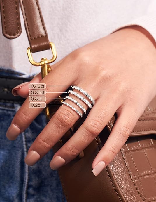 IMOLOVE Moissanite Wedding Band Wedding Rings for Women 0.35 ct D Color VVS1 Lab Created Diamond 18K Gold Plated Silver Rings Half Eternity Stackable Engagement Ring Anniversary Band Size 4-11