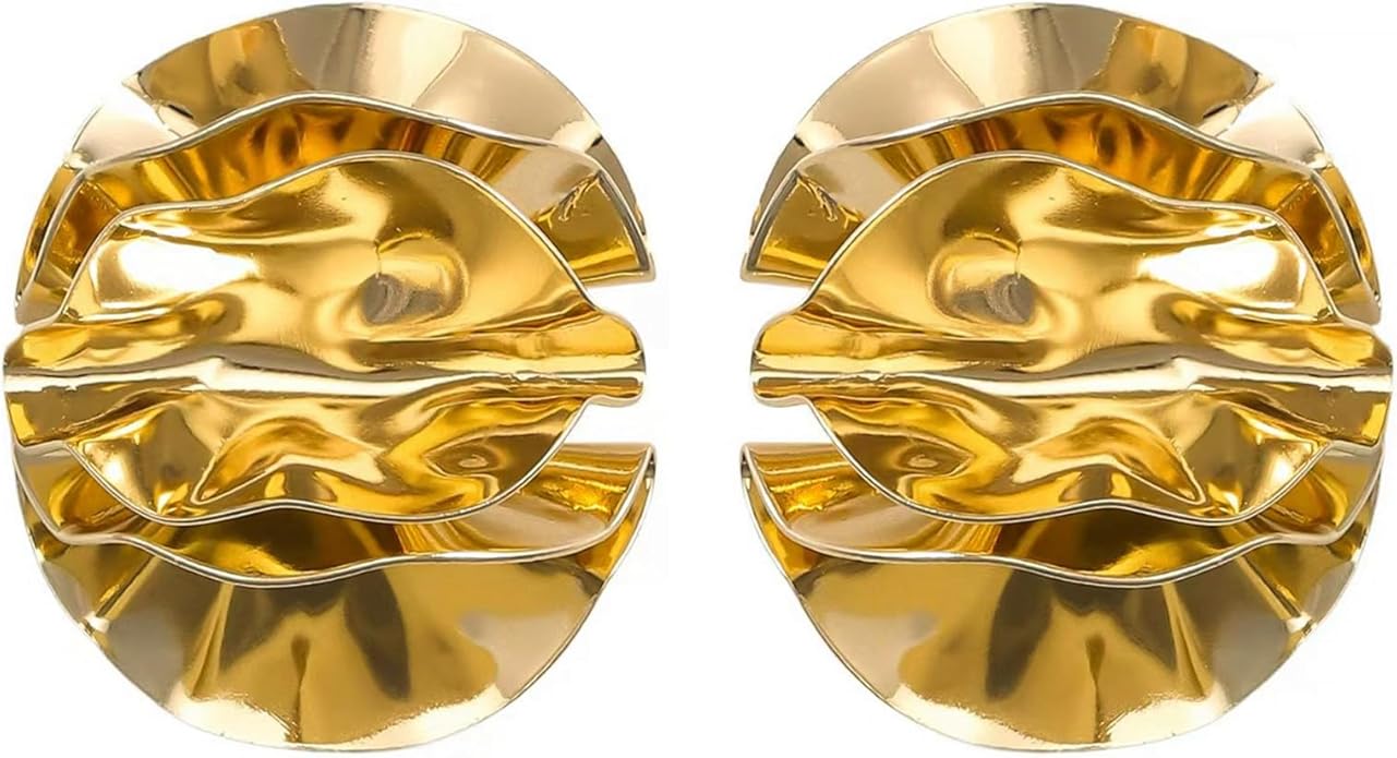 Gold Flower Statement Earrings for Women, Large Chunky Bohomian Summer Beach Floral Earring, Irregular Bold Exaggerated Earrings