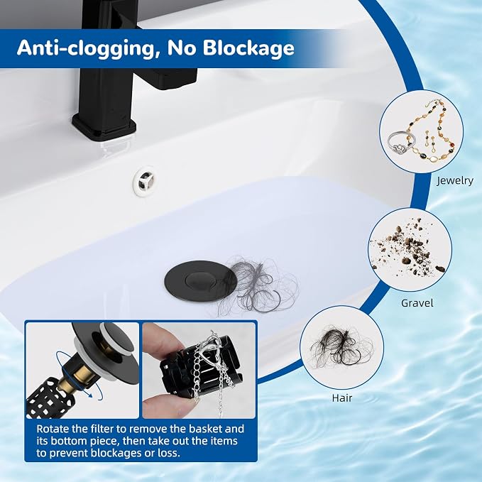 Hibbent 2 PCS Upgraded 3 in 1 Bathroom Sink Drain Strainer, Pop Up Stopper - Image 2