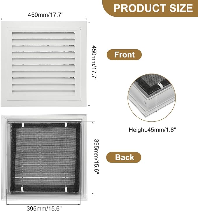 PATIKIL 16" x 16" Aluminum Return Grille, Return Air Vent Cover Linear Bar - Image 2