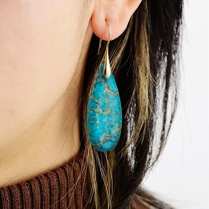 SELOVO Stone Fishhook Dangle Drop Earrings Statement Earrings for Women Stone