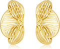 Gold Statement Stud Earrings for Women – 18K Gold Plated Abstract Hollow Leaf Earrings, Chunky Fan Shell Post Studs, Vintage Polished Cutout Flower Jewelry Gift