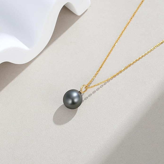 VIKI LYNN Tahitian Black Pearl Necklace for Women 9-10mm Cultured Pearl Pendant 925 Sterling Silver Chain 18K Gold Clasp Christmas Wedding Birthday Anniversary Mothers Day Gifts for Wife Mom Her