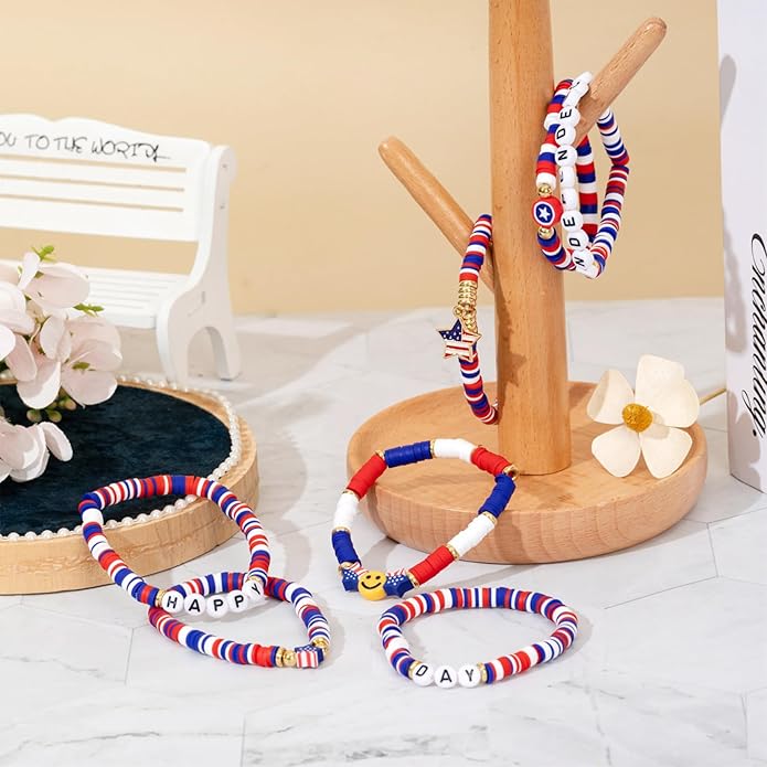 Friendship Beaded Bracelets for Women, Stackable Colorful Surfer Boho Clay Bead Stretch Bracelets