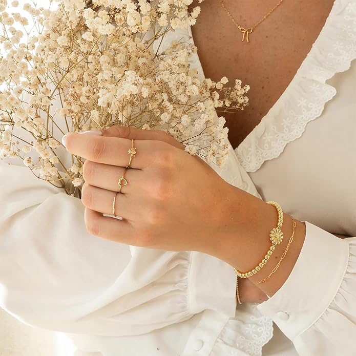 Gold Bracelets for Women 14K Gold Beaded Bracelets Stackable Bracelets for Women Gold Charm Bracelet Non Tarnish Gold Jewelry for Women Trendy