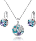 EVEVIC Austrian Crystals Round Disc Pendant Necklace Earrings for Women 14K Gold Plated Hypoallergenic Jewelry Sets