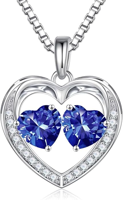 Iefil Valentines Day Gifts for Her - 925 Sterling Silver Heart Birthstone Necklace, Anniversary Birthday Gifts for Women Wife Girlfriend Mom Her