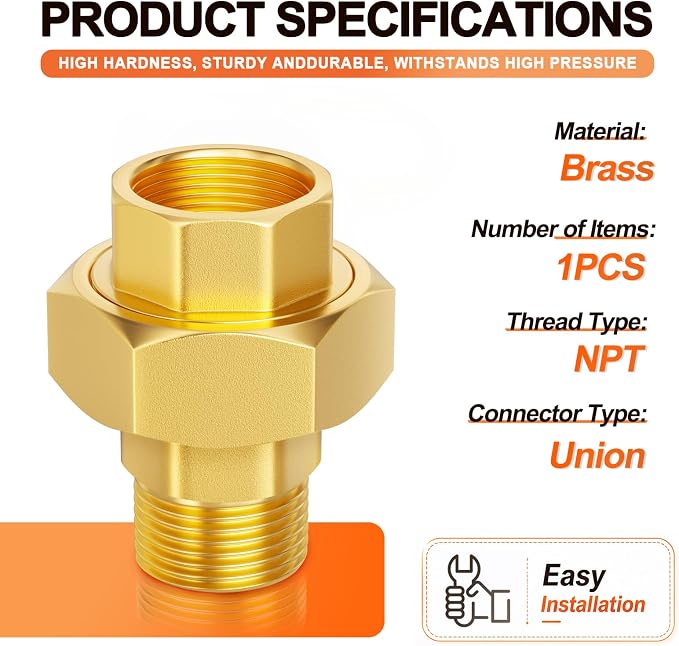 GASHER 1/2" NPT Brass Union Pipe Fitting | 1/2 Inch Male x 1/2 Inch Female - Image 2