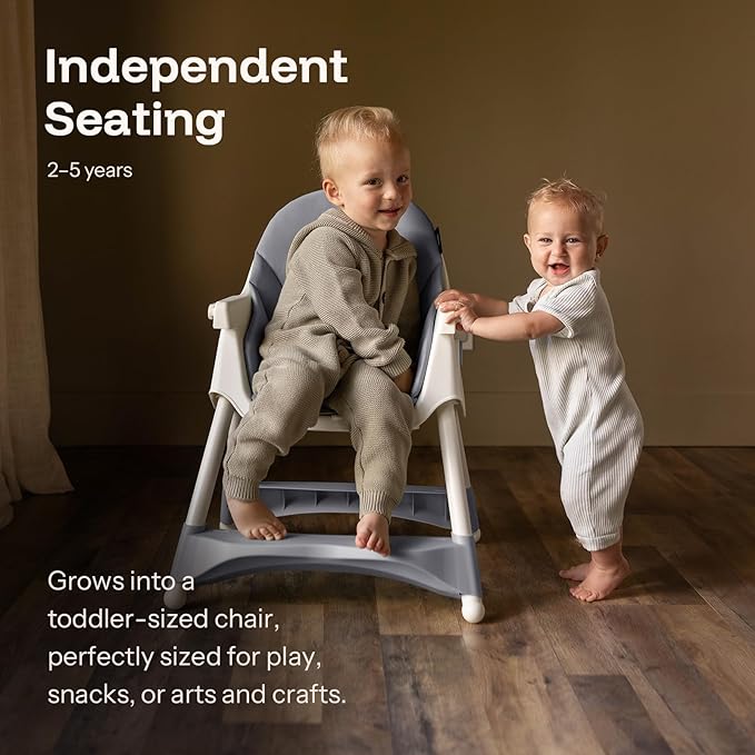 HARPPA 6-in-1 Convertible Baby High Chair for Toddlers, Foldable Highchair with Removable Tray for Eating & Playing, Adjustable 5-Point Safety Harness, Toddler High Chair with PU Cushion, Grey