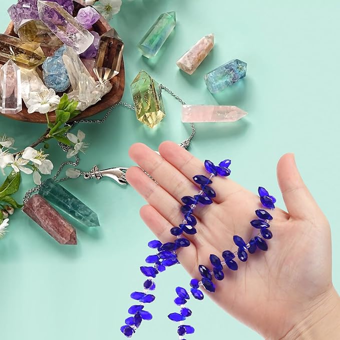 PATIKIL 2 Strands 180-190Pcs Teardrop Crystal Beads, 12x6mm Faceted Teardrop Briolette Horizontal Glass Beads Loose Bead for Bracelet Jewelry Making, Dark Blue