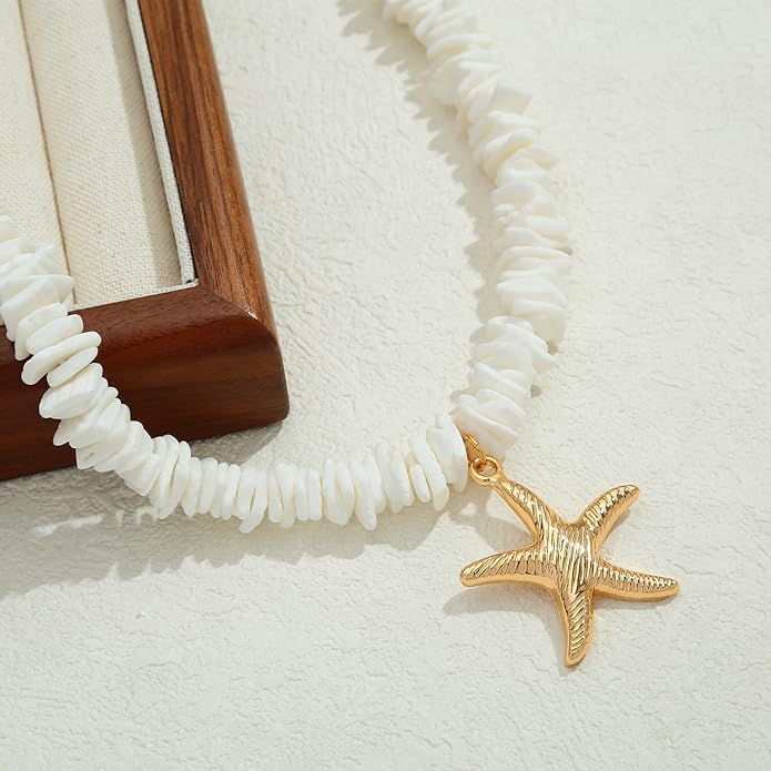 WOWORAMA Gold Necklace for Women Boho Spiral Conch Shell Necklace Starfish Necklace Vintage Ocean Sea Shell Choker Pendant Necklace Adjustable Summer Beach Jewelry