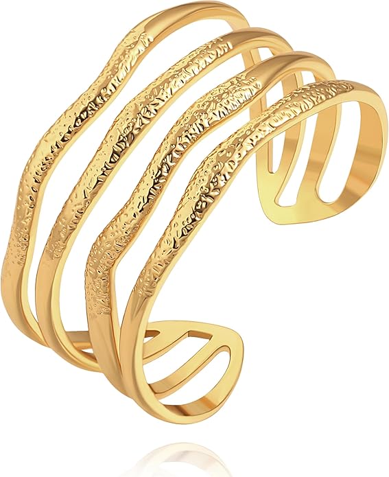 POTESSA 18K Gold Plated Cuff Bracelets Adjustable Dainty Bangle Handemade Jewelry for Women