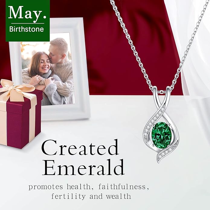 SMILEST Valentines Day Gifts for Her - 925 Sterling Silver Oval Sparkle Birthstone Necklace, Infinity Pendant Necklace Anniversary Birthday Gifts for Women Wife Girlfriend Mom Birthstone Necklace