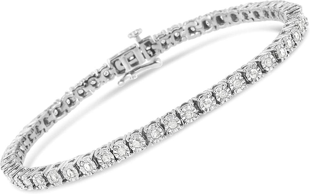 Original Classics 1.0 Cttw Miracle Set White Diamond Round Faceted Bezel Tennis Bracelet (I-J Color, I3 Clarity) - Choice of Metal Color and Size