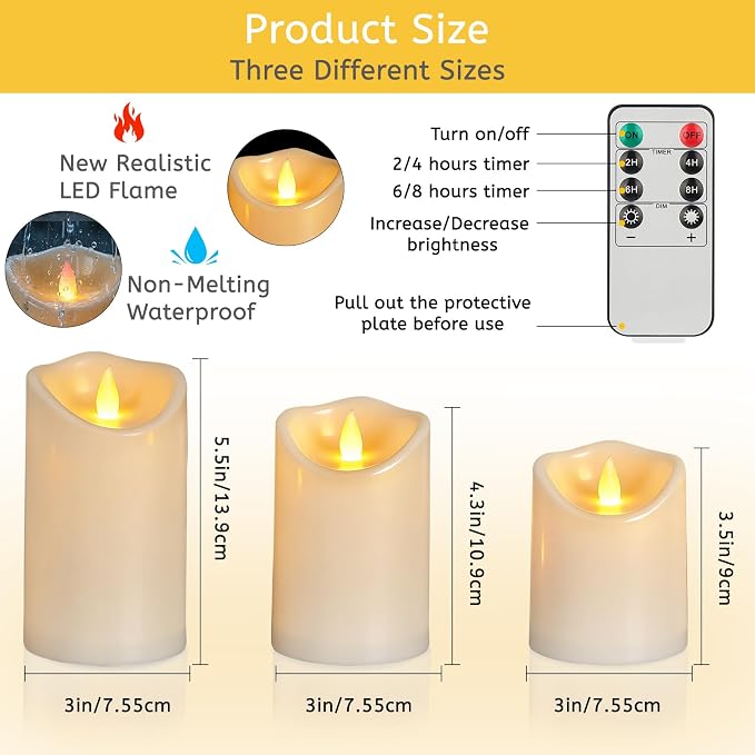 Flameless Candles 4" 5" 6" Set of 6 Outdoor Indoor Pillars Battery Operated - Image 3
