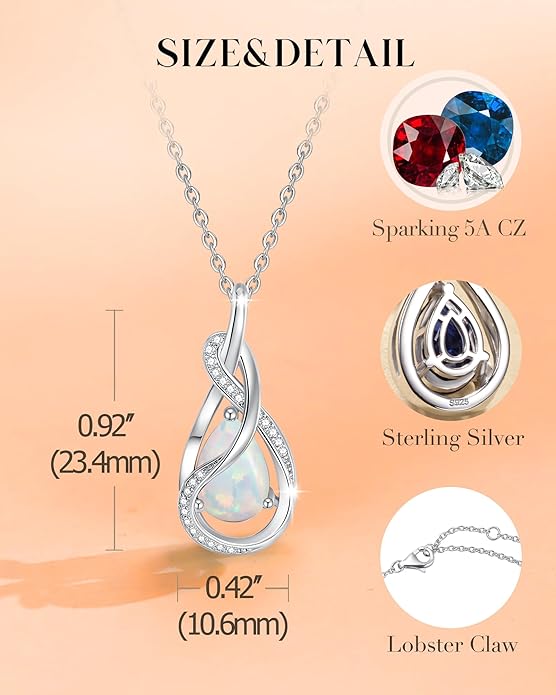 FANCIME TimelessTie Birthstone Necklace for Women White Gold Plated Sterling Silver Ribbon Design Jewelry Knot Pendant Fine Jewelry Gemstone Birthday Graduation Anniversary Valentines Day Gifts for Women Wife Mother Her