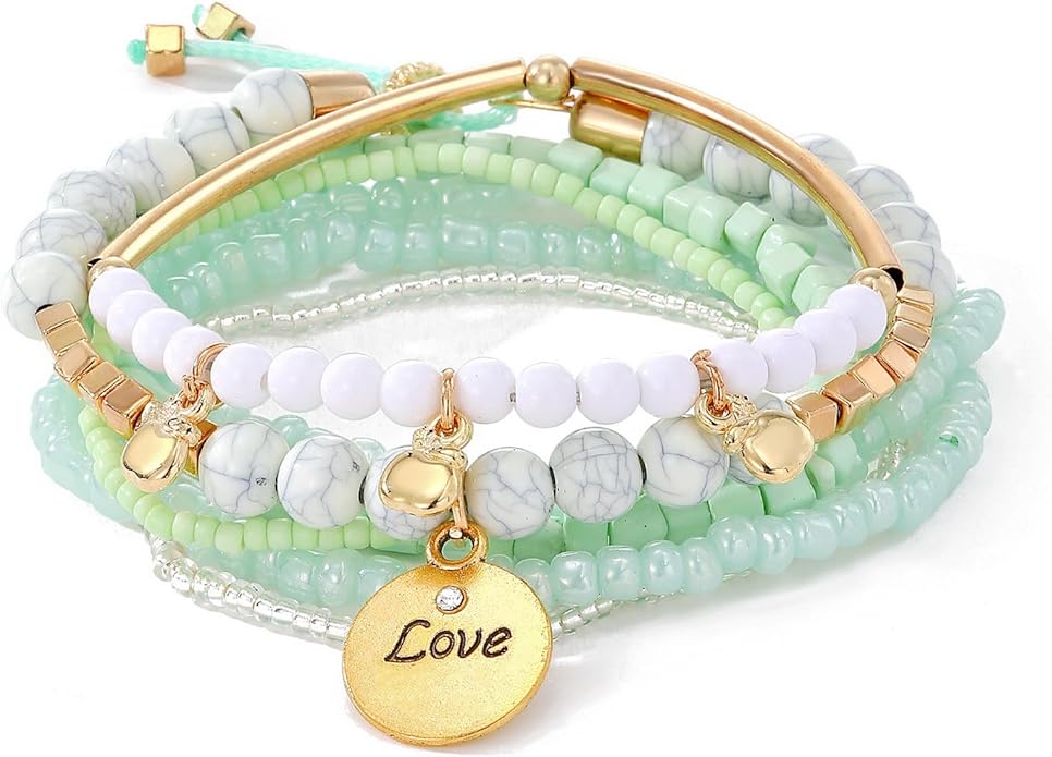 MengPa Beaded Bracelets for Women Trendy Stacks Boho Bead Bracelet Pack Friendship Jewelry