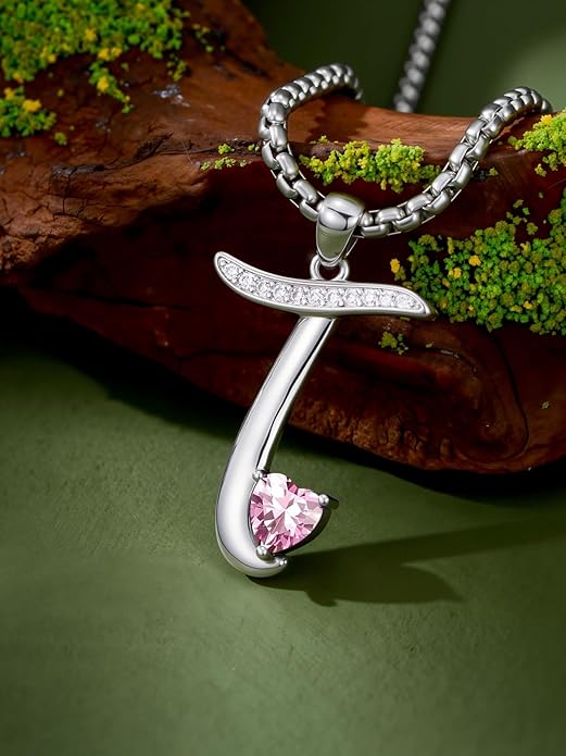 Valentines Day Gifts for Women Alphabet A to Z Initial Birthstone Pendant Necklaces for Women - 18k White Gold Plated Personalized Name Jewelry Valentine Mothers Day Birthday Gifts for Women Her Girlfriend