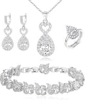 BriLove Wedding Jewelry Set for Women Bride Bridesmaid, Gorgeous Cubic Zirconia Teardrop Necklace Earrings Bracelet Adjustable Ring Jewelry Gift for Birthday/Anniversary/Mother’s Day