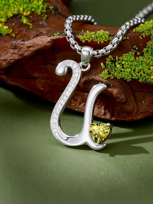 Valentines Day Gifts for Women Alphabet A to Z Initial Birthstone Pendant Necklaces for Women - 18k White Gold Plated Personalized Name Jewelry Valentine Mothers Day Birthday Gifts for Women Her Girlfriend