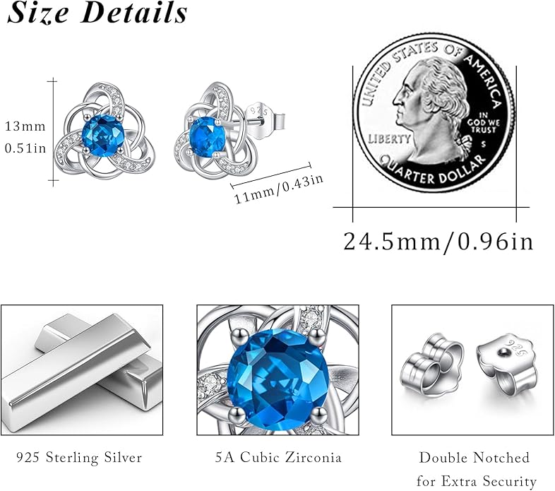 MEDWISE 925 Sterling Silver Birthstone Stud Earrings for Women Birthday Jewelry Gifts for Daughter Mother Women Valentines Day Gifts for Her