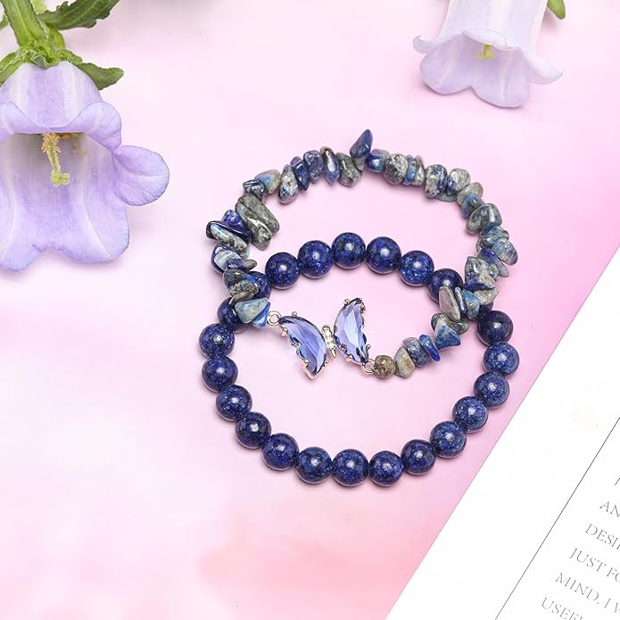 Artlunar Purple Butterfly Healing Bracelet, Gift Charm Jewelry with Beaded Bracelet for Women